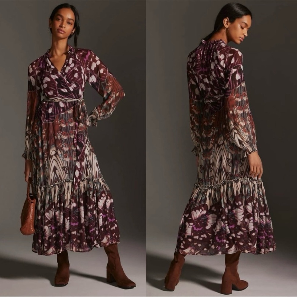 Anthropologie Butterfly Long-Sleeve Wrap Midi
Dress Size Small